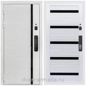 Умная входная смарт-дверь Армада Каскад WHITE МДФ 10 мм Kaadas K9 / МДФ 16 мм СБ-14 Сандал белый стекло черное
