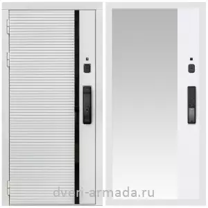 Входные двери 2050 мм, Умная входная смарт-дверь Армада Каскад WHITE МДФ 10 мм Kaadas K9 / МДФ 16 мм ФЛЗ-Панорама-1, Белый матовый