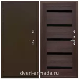 Дверь входная уличная в дом Армада Термо Молоток коричневый/ МДФ 16 мм СБ-14 Эковенге стекло черное