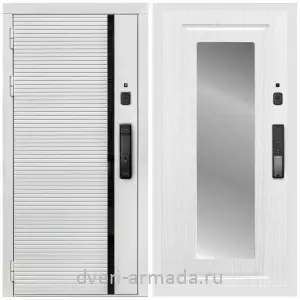 Входные двери со вставками, Умная входная смарт-дверь Армада Каскад WHITE МДФ 10 мм Kaadas K9 / МДФ 16 мм ФЛЗ-120 Ясень белый