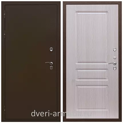 Дверь входная в деревянный дом Армада Термо Молоток коричневый/ МДФ 16 мм ФЛ-243 Дуб белёный с панелями МДФ